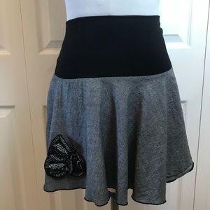 Floral Black Gray Full Skater Circle Skirt sz L